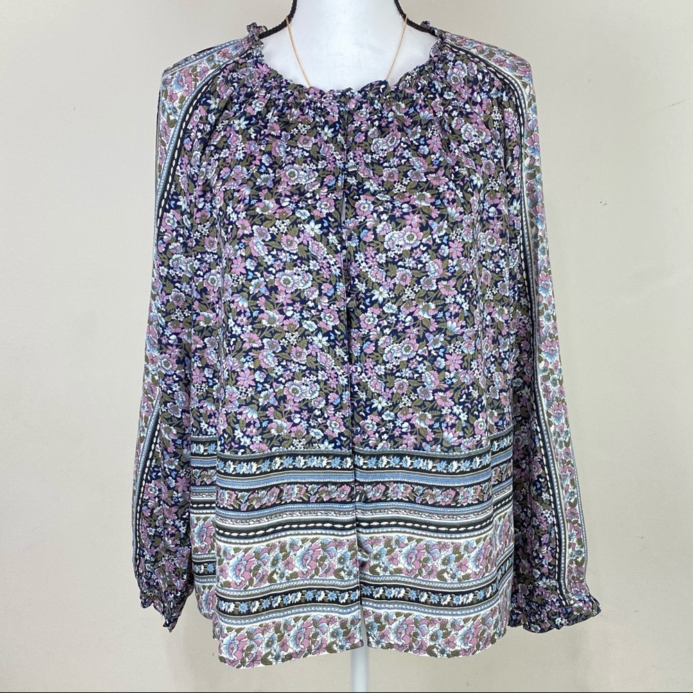 Lucky Brand Floral Long Sleeves Tunic Top Sz Med,